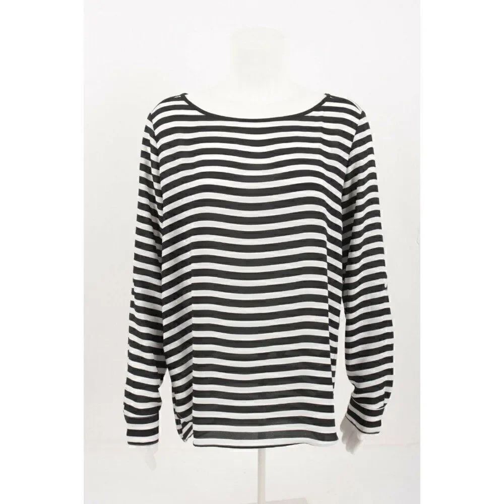 Loft Womens Shirt Blouse top Size M Navy Blue Stripe Long Sleeve Polyester